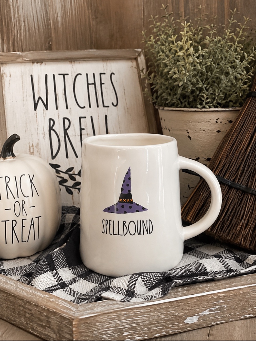 Rae Dunn Spellbound Halloween Mug White Ceramic Mug with Purple Witch Hat